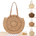 Simple Round Shoulder Bag Straw Handbag Summer Beach