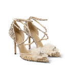 Nude Lace Rhinestone Floral Pumps