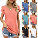 Ruffle Short Sleeve T Shirt Blouses Solid Color