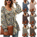 Long Puff Sleeve Tops Women Flowers Print Casual