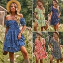 Floral Ruffle Summer Dress Short Sleeve Off Shoulder