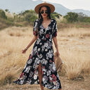 Floral Summer Beach Dress With V Neck Elastic