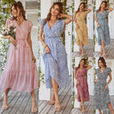 Summer Dresses Ruffle Cap Sleeve V Neck Belt