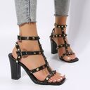 Rivet Sandals Women Buckle Strap Square-toe High Heels