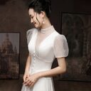 White Engagement Wedding Dress Female French Satin Light