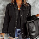 Black Ripped Shirt Denim Long Sleeve Coat Jacket