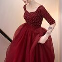 Wine Red Engagement Back Door Evening Dress Female