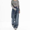 Straight Tube Loose Wide Leg Pants Blue Jeans