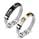 Men's Adjustable Bracelet 3D Cross Stainless Steel Mesh