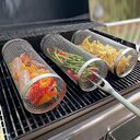 Rolling Grilling Basket Metal BBQ Barbecue Net Portable