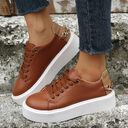 Flat Shoes With Chain Lace Up Sneakers Women