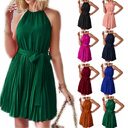 Halter Strapless Dresses For Women Solid Pleated Skirt