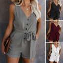Women's V-Neck Jumpsuit Summer Casual Lightweight One-Piece Pants