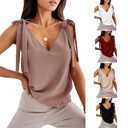 Bowknot Tie Up Camisole V-neck Shirts Women Summer
