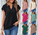 Women Summer V Neck Ruffle Short Sleeve Blouse