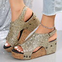 Summer Chunky Wedges Sandals Fashion Sequins Velcro Shoes
