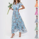 Flowers Print Short Sleeve Dress Summer Fashion Ruffle