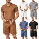 2pcs Set Men V Neck Polo Shirt Lapel