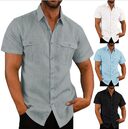 Men's Button Short Sleeve Shirt Summer Casual Double