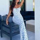 Fashion Flowers Print Suspender Long Dress Summer Lace-up
