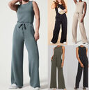 Solid Color Jumpsuit Sleeveless Tops Tie Elastic Pants