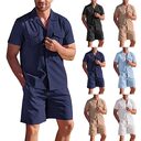 Lapel Collar Short Sleeve Shirt Set With Pockets