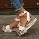 Summer Sandals Buckle Strap Hemp Wedges Platform Peep