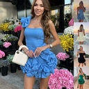 Fashion One-shoulder Dress Sexy Slim Ruffled Flower-bud Design