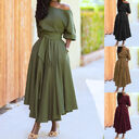 Formal Slanted Shoulder Bodycon Dress Solid Color Tie
