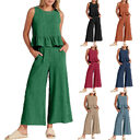 Casual Suit Summer Sleeveless Pleated Vest And Wide-leg