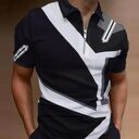 Fashion Loose Lapel Casual Print T-Shirt Zipper POLO