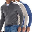 Men's Fashion Casual Long Sleeve V-neck Cashmere Zipper