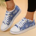 Casual Flat Canvas Shoes Flowers Lace-up Print Loafers