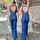 Summer Slim Heart-shape Backless Denim Jumpsuit Women Halter