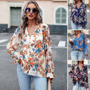 Women's Tops Casual Floral Print V Neck Long