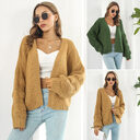 Puff Sleeve Cardigan Sweater Women Clothes Front Chunky
