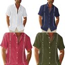 Men's Casual Guayabera Cuban Shirt Outdoor Short Sleeve
