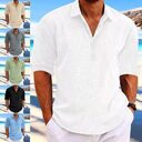 Men's Hemp Long Sleeve Loose-Fit Solid Color Shirt