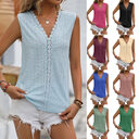 Lace Tops Women V-neck Sleeveless Hollow Out Vest