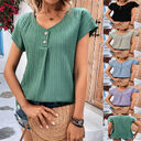 Striped Round Neck Shirt Women Solid Color Summer