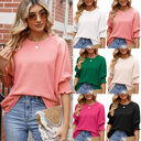 Women's Loose T-shirt With Elastic Sleeves Solid Color