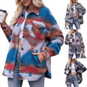 Geometric Print Jacket Shirt Winter Stand Collar Coats
