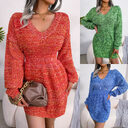 European And American Color Lantern Sleeve Waist Woolen