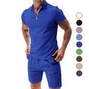Men's Short Sleeve Shorts Casual Suit Summer Waffle