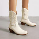 Women's Fashionable Simple Thick Mid Heel Sleeve Embroidered