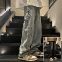 Star Embroidery Straight Casual Men Jeans Gothic Neutral