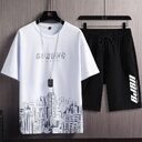 Men's Fashion Printed Short-sleeved T-shirt Shorts Sports Two-piece