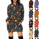 Halloween Print Long Hoodie With Pockets Sweater Sleeve