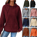Fashion Waffle Hoodie Sweater Women's Sports Sweatshirt Casual