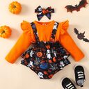Halloween Flounced Sleeve Fake Two-piece Round Neck Long-sleeved